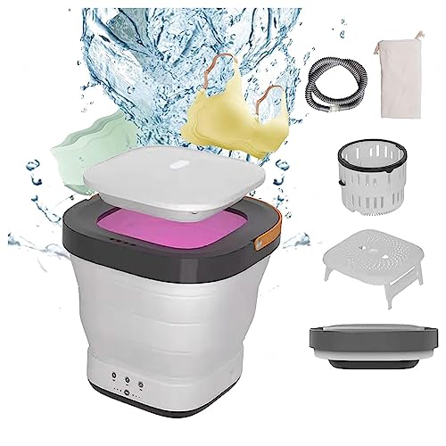 Folding Mini Washing Machine with 4/6 Huors Drying and UV, Portable Washer and Dryer Set 4D Wave Wheel,Spin Dry for Camping,Underwear,Personal,White