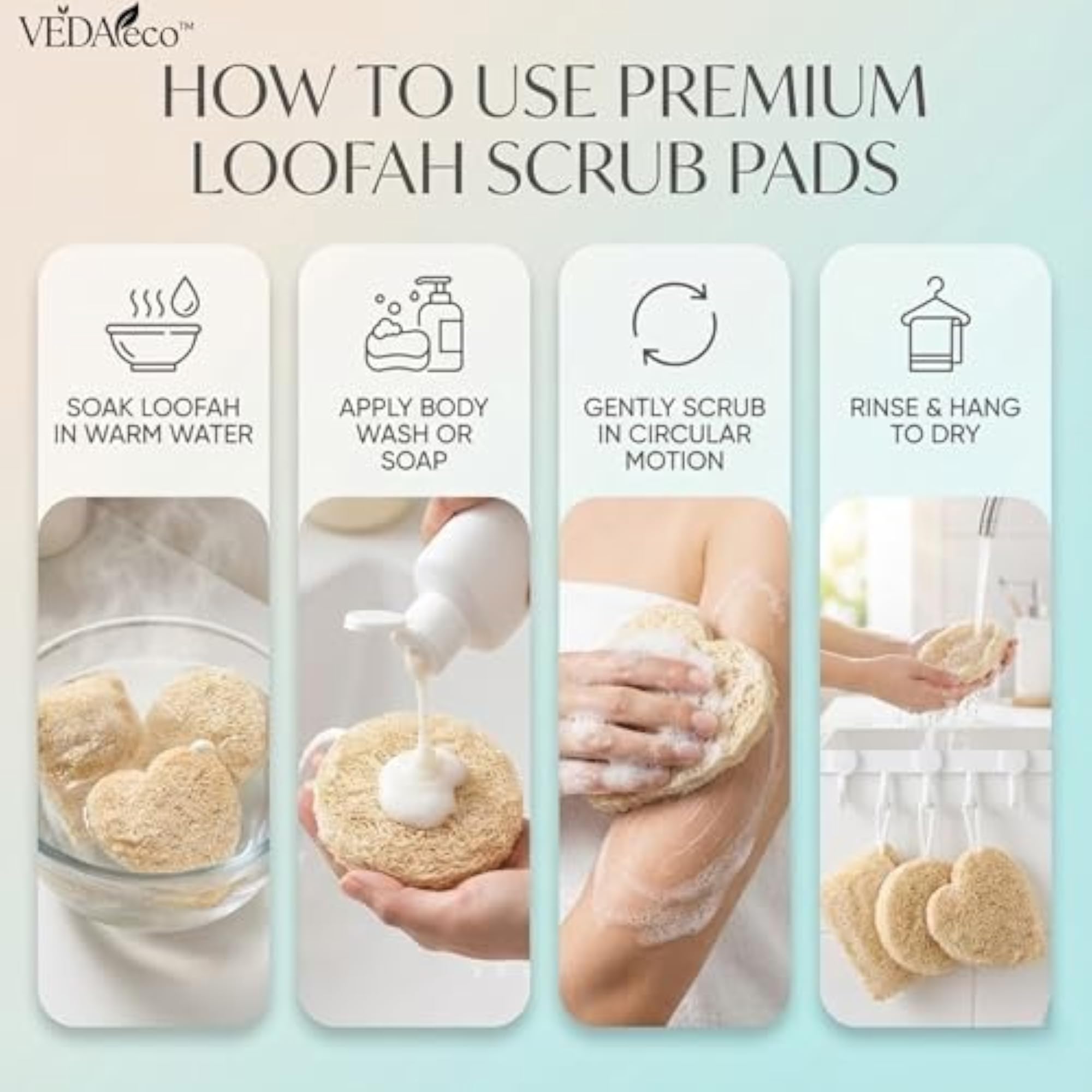 Natural Bath Loofah Sponge for Smooth & Healthy Skin, Pack of 3
