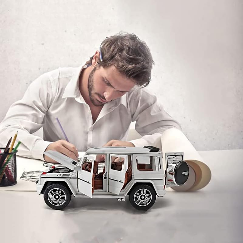 Image of PINQUE Kids New Car 1:24 G Klessa Diecast Alloy Metal Pull Back Car with Openable Doors Music Sound and Light Vehicle Toy Car for Boys (White)