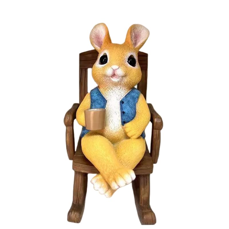 Lapin sur chaise à bascule en résine durable pour décoration de terrasse chic