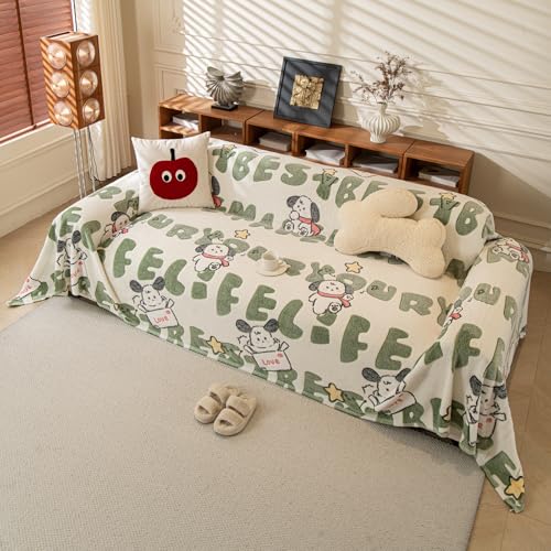 VanderHOME Funda de Sofá Reversible de Felpa Suave,Plaid Sofa, Antideslizante y Lavable, Protector de Muebles Antiarranques para Perros y Gatos, para Sofás y Cama 180 * 200cm-Perro Alegre