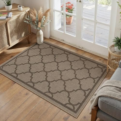 2x3 Geometric Figure Easy Jute Kitchen Front Doormat Non Slip Washable Neutral Area Rug Non Shedding Low Pile Black Scalloped Floor Carpet for Farmhouse Entryway Porch Doorway 2' x 3' (Recta