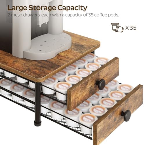 Image of YATINEY Coffee Pod Drawer Holder, 70 Capacity Coffee Capsule Storage Organizer, 2-Tier Coffee Pod Drawer for K Cup, for Home Kitchen, Rustic Brown KH28BR