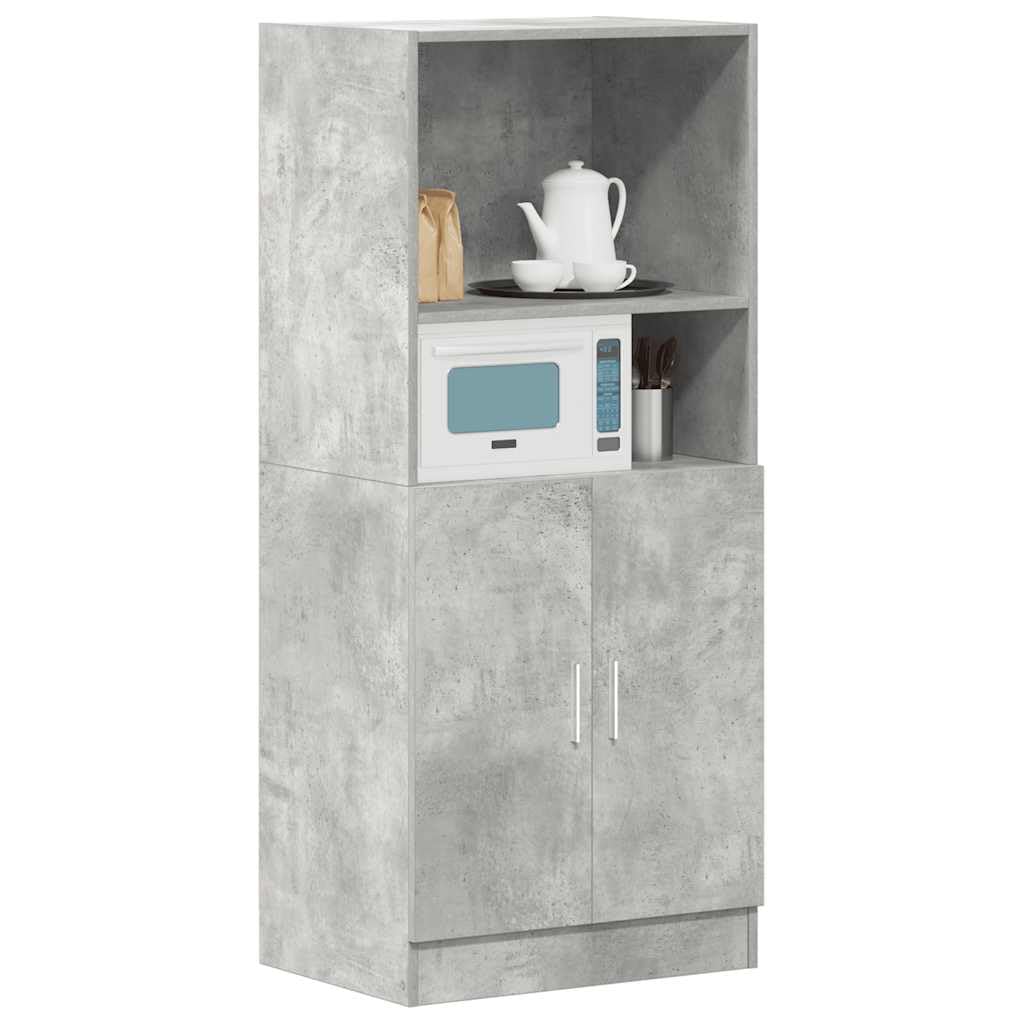 Szara betonowa szafka kuchenna 57 x 41,5 x 131,5 cm z płyty wiórowej z drzwiami i otwartymi półkami, szafka dolna, duża przestrzeń do przechowywania sprzętu AGD, stabilna