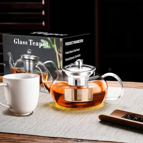 Image of Tea Pot - Glass Kettle for Gas Stove 600Ml - Borosilicate Glass Teapot with Stainless Steel Infuser, Heat-Resistant, Drip-Free Spout, Ideal for Loose Leaf & Blooming Tea, Golden Brew