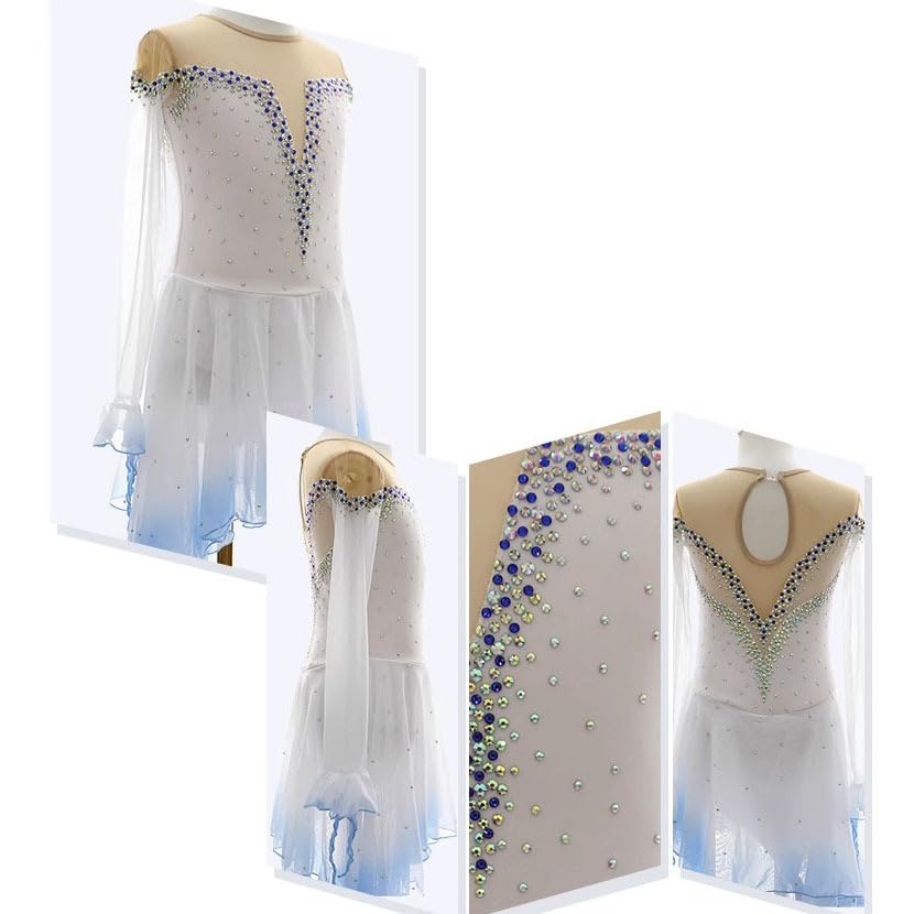 Abito da Pattinaggio Artistico A Collo Alto alla Moda per Ragazze Costume da Gara di Pattinaggio su Ghiaccio A Maniche Lunghe Body per Spettacoli di Ginnastica Completo