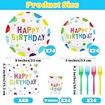 Kochorie 144 Pieces Happy Birthday Print Party Decorations Including Disposable Plates Napkins Cups Forks Tableware Sets Serves 24 for Birthday Party Supplies - Image 2