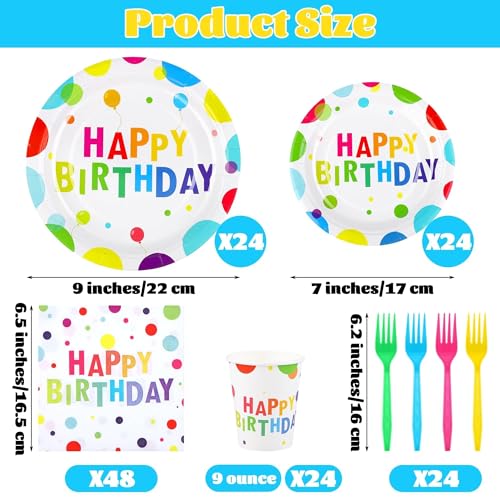 Kochorie 144 Pieces Happy Birthday Print Party Decorations Including Disposable Plates Napkins Cups Forks Tableware Sets Serves 24 for Birthday Party Supplies by Kochorie - Used condition - Image 2