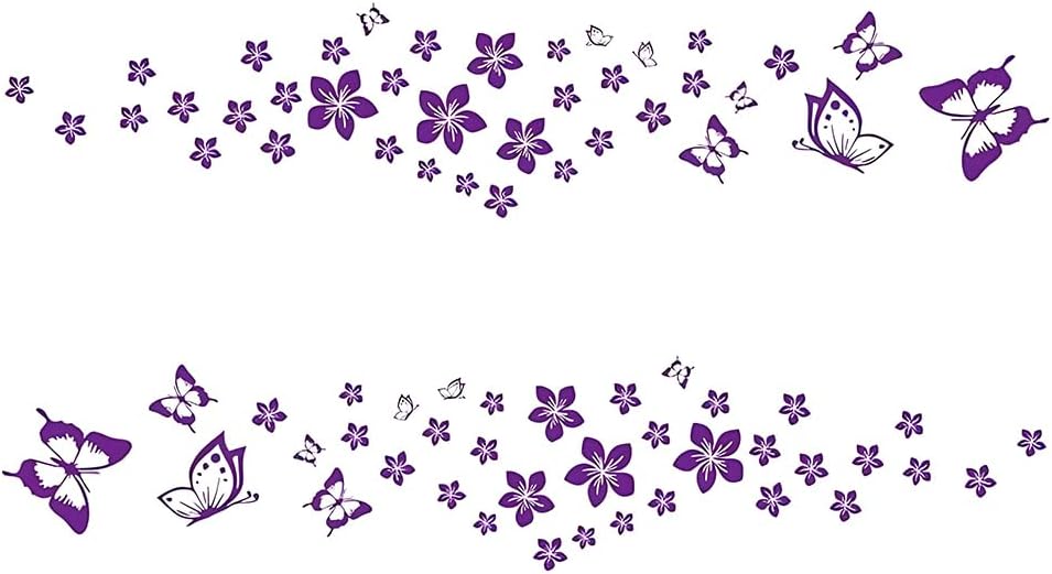 Butterfly Flower Graphic Car Sticker, Self-Adhesive Floral Vehicle Window Door Hood Bumper DIY Decal, Cute Automotive Body Exterior Decorations, Universal for SUV Van Truck (Purple)
