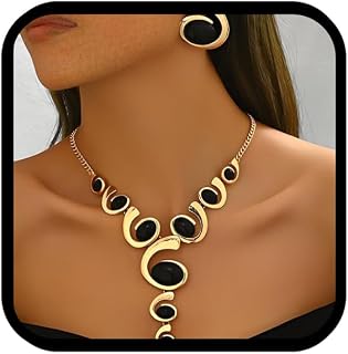 Gold Jewelry Set, Silver Black Boho Western Double Layered Chunky Vintage Pendant Necklace Stack Trendy Adjustable Non Tarnish Bracelet Cowgirl Dainty Hypoallergenic Earrings Jewelry Sets For Women