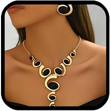 Gold Jewelry Set, Silver Black Boho Western Double Layered Chunky Vintage Pendant Necklace Stack Trendy Adjustable Non Tarnish Bracelet Cowgirl Dainty Hypoallergenic Earrings Jewelry Sets For Women