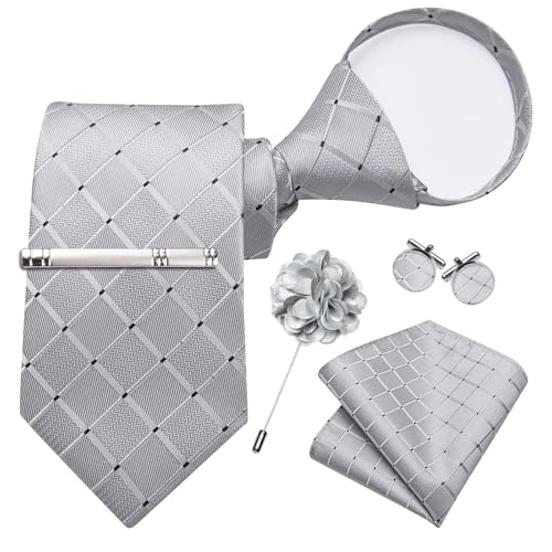 Image of DiBanGu Silk Zipper Ties for Men, Formal Pre-tied Necktie | Adjustable Tie,6PCS,Various Design Styles,Jacquard Woven,Skin-friendly,Practical Gift,Great for Wedding Party,Business Formal
