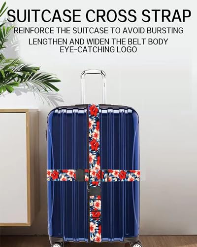 Image of Luggage Straps for Suitcases, Adjustable Travel Belt, Durable Wide Luggage Strap, Cute Suitcase Strap Identifiers with Buckle, Bag Straps for Luggage, Luxury Purple Flowers