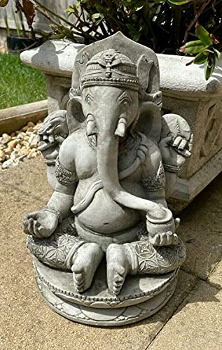 Estatua de jardín de piedra de Ganesh oriental | Adorno de Buda reconstituido para exteriores