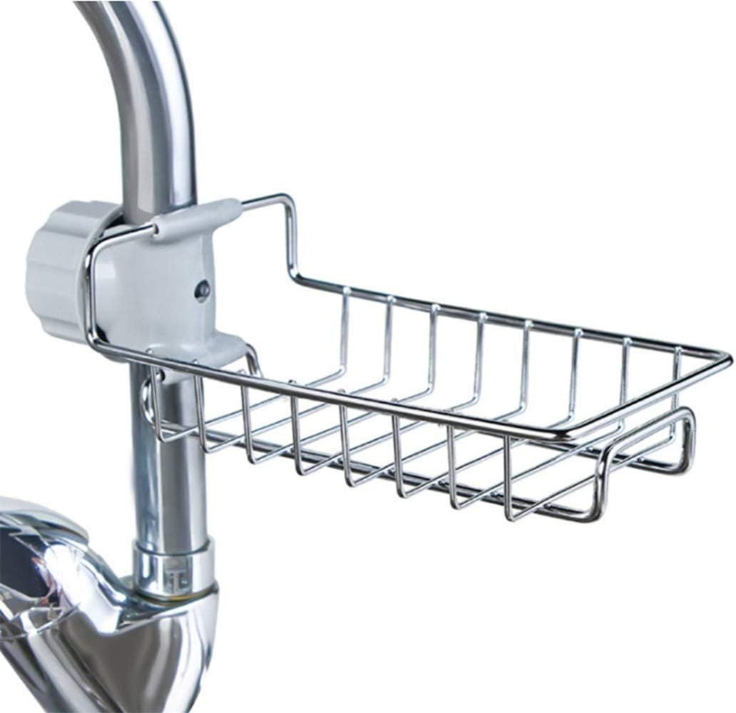 Sponge Holder, Stainless Steel Sink Caddy Organizer,Tap Organiser Clip Storage Rack Practical Home Kitchen Faucet Shelf Snap-on Faucet Rack Drain Rack for Soap, Sponges, Dish Sponge