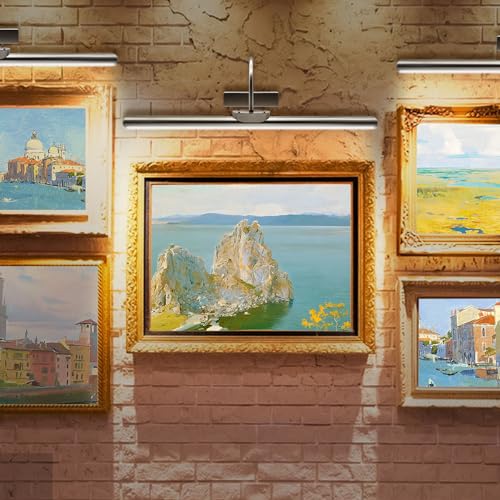 Image of 23 inch Wireless Picture Lights, Rechargeable Battery Art Display Light with Remote Control, Dimmable /Timer Off Dartboard Light, 3 Lighting Modes Full Metal Painting Display Lamp (Woodgrain-1Pack)