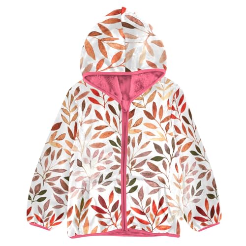 OTVEE Watercolor Autumn Leaves Kids Hoodie Jacket Fall Spring Full Zip Warm Outwear Coat