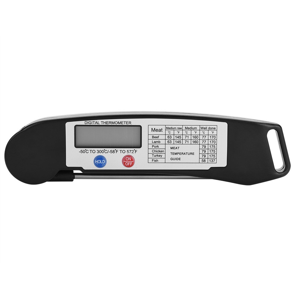 Digital BBQ Thermometer, ABS and Stainless Steel Food Temperature Measurement with LCD Display Screen, Switchable, with Foldable Probe, Tool for Measuring Steak/Pork/Bread