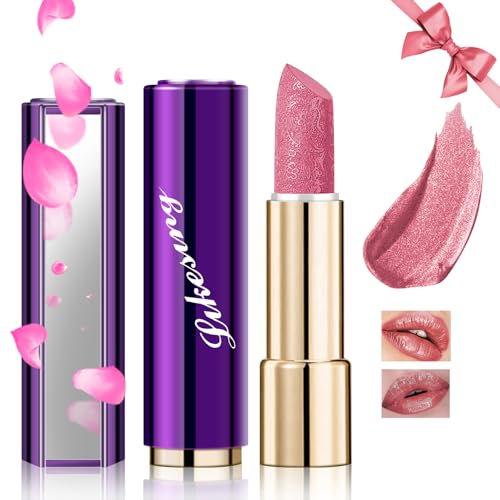 Likesing 1 Pièces Pailleté Rouge a Levre Longue Tenue Rouge a Levre Nude Rose Rouges à Lèvres Sans Transfert Brillant à Lèvres Rouge Lipstick Lip Gloss Kit Femme Fille Maquillage Coffret Cadeau Noël