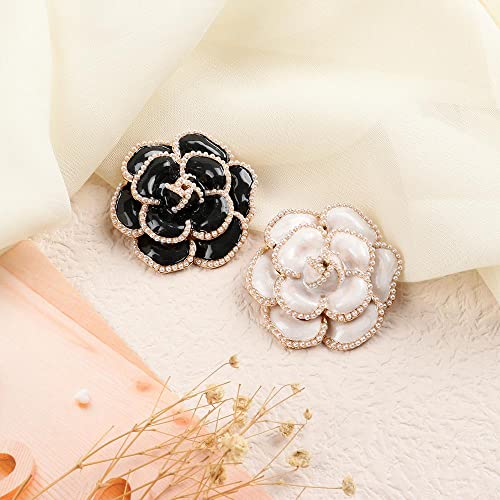 Image of HomeSoGood 2Pcs Pearl Camellia Flower Brooch Coat Alloy Brooch Enamel Camellia Elegant Pin Jewelry Accessories for Women