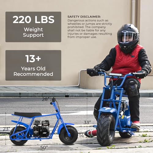 Image of FRP Mini Dirt Bike GMB100, 99 CC Gas Powered 4 Stroke 3HP, Off Road Mini Bikes for Kids and Adult, Trail Bike Up to 28 Mph, Weight Support Up to 220 LBS (Blue)