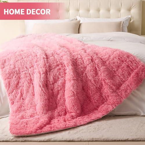 Image of yescool Weighted Blanket for Adults (15 lbs, 60 inch x 80 inch, Baby Pink) Heavy Blanket for Sleeping Perfect for 140-160 lbs, Queen Size Faux Fur Blanket with Premium Glass Bead, Machine Washable