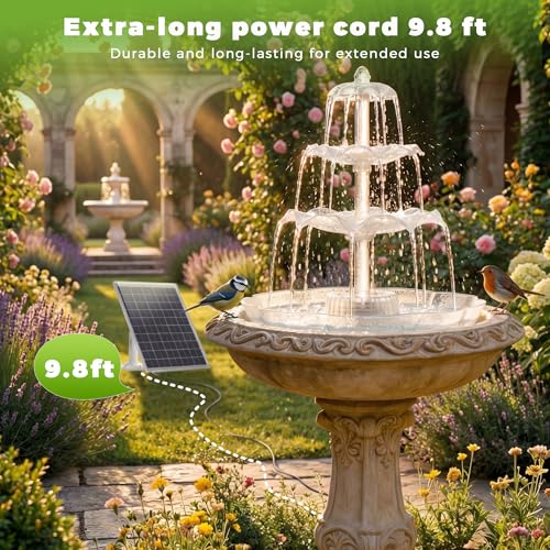 AISITIN 6.5W Solar Bird Bath Fountains with Lights, 3 Tiered Bird Bath by AISITIN - Image 3