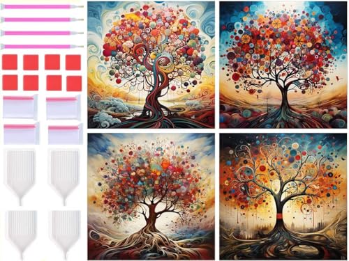 Peinture Diamant 5D Kit Complet DIY pour Adulte Enfant - Broderie Point de Croix 4 Pack 40x40cm