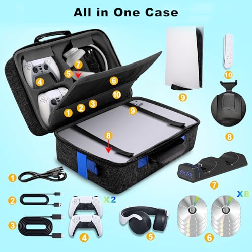 Image of jamini Hard Shell Carrying Case for PS5, PS5 Pro, Travel Case for Ps 5 Console Controller, Shockproof Protective Storage Bag for Playstation 5 Disk Digital Edition, Headset, Base, Accessories(Black)