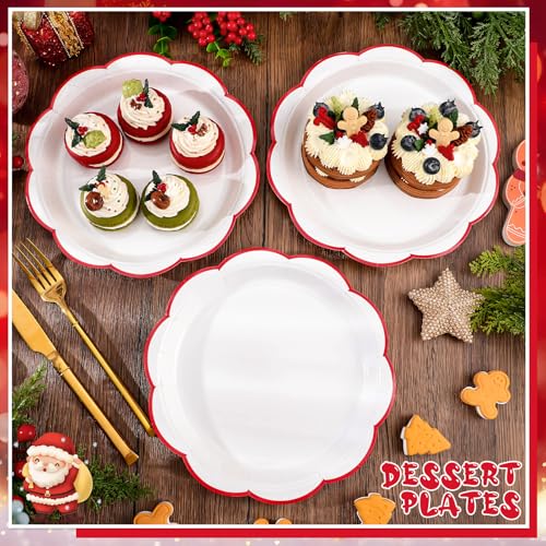 Image of NatNarr 30 Pcs Red and White Paper Plates, 9 Inch White Plates with Red Trim Scalloped Galentines Paper Plate Disposable for Valentines, Baby Shower, Wedding, Bridal Shower (Pack of 2)
