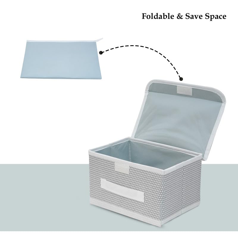 Image of Non-Woven Multipurpose Small Storage Box with Lid & Handles Foldable Cloth Storage Organizer Bin Ideal for Organizing Toys & Clothes (Grey, Pack of 2)