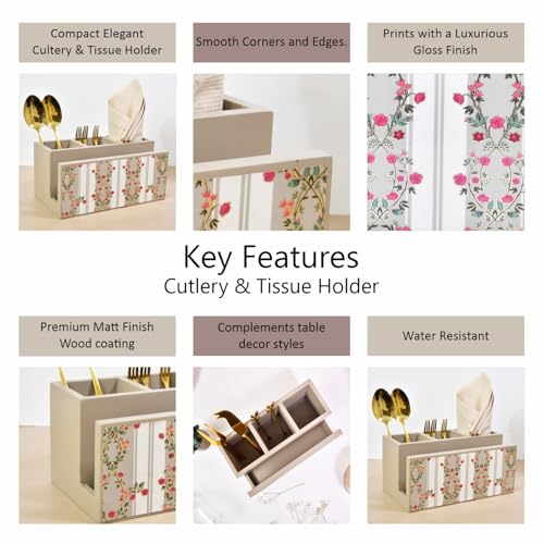 Image of Home Sparkle Engineered Wood Cutlery Holder | Brown | Spoon Stand & Napkin Rack | Multipurpose Kitchen Organizer for Dining Table, Restaurant & Countertop (B13V46)