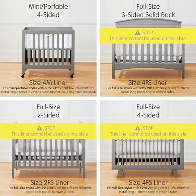 Mini Crib Breathable Mesh Liner by BreathableBaby, Classic 3mm Mesh, White, Size 4M Covers 4 Sides FITS MINI CRIBS WITH 38x24¡± MATTRESS ONLY