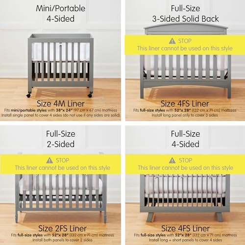 Image of Halo Mini Crib Breathable Mesh Liner for Mini Crib, Classic 3mm Mesh, White, Size 4M Covers 4 Sides FITS MINI Cribs with 38x24 inch Mattress ONLY