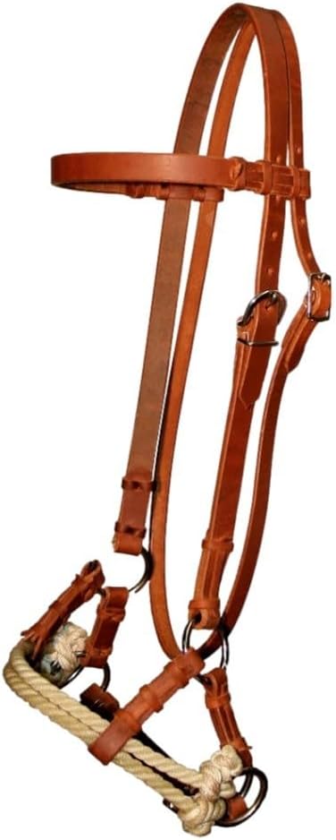 Circle Y Side Pull Double Tack | Durable Lightweight Training Western Horse Leather Rope Nose Bridle w/Stainless Hardware