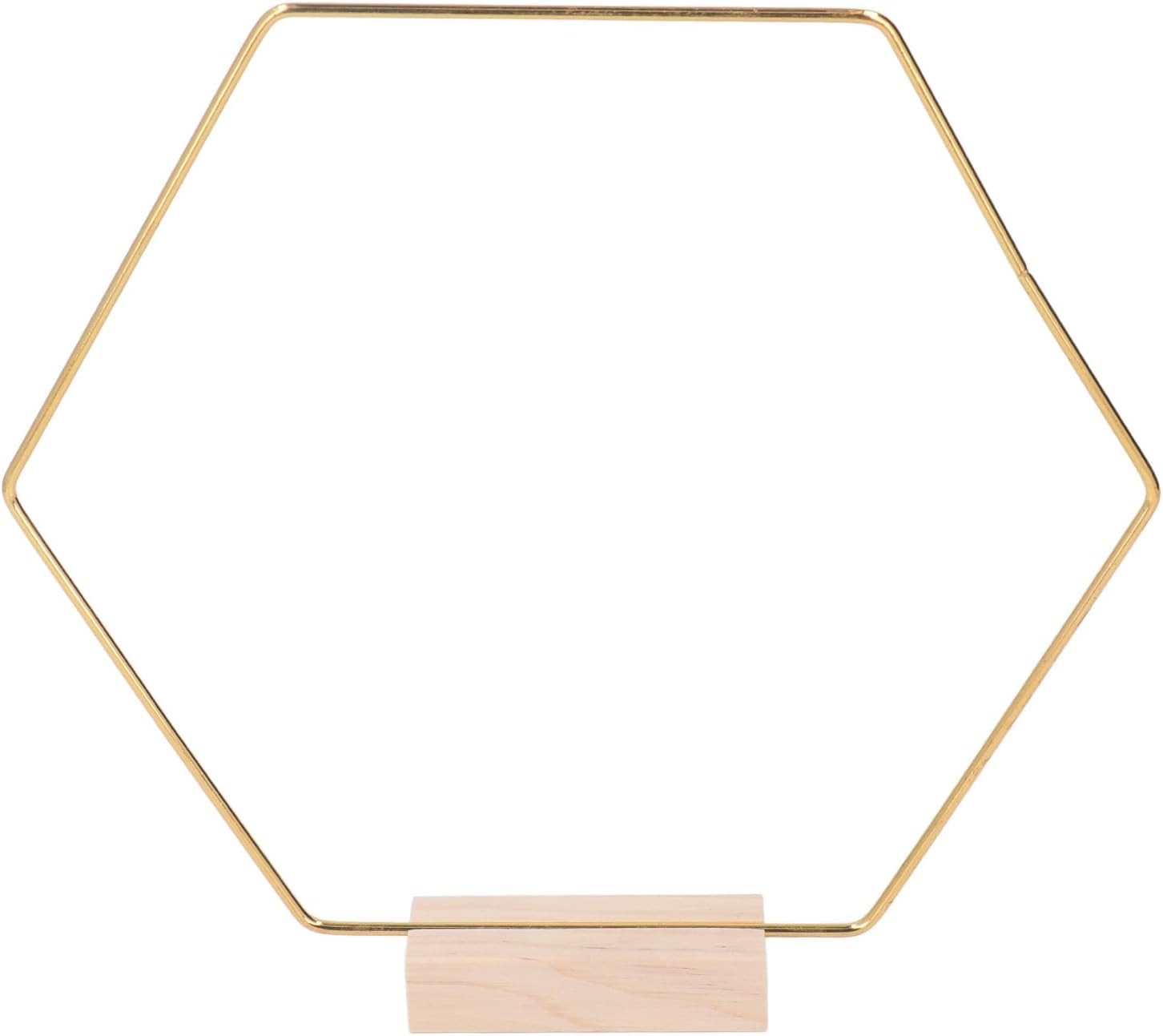 MINGZHE Metal Floral Hoop Centerpiece for Table Gold Wreath Hoop Macrame Wooden Holders 10 Sets Desk Floral Hoop Hexagonal Metal DIY Table Wreath Ring with Wooden Base for Wedding Living Room Gold