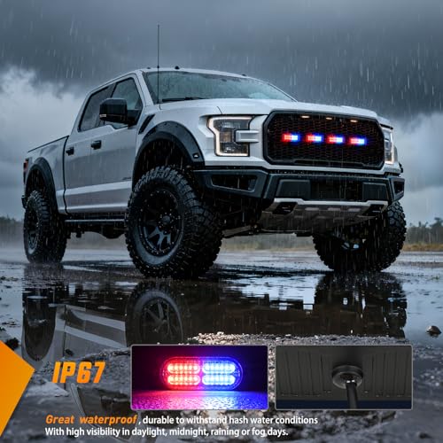 Image of Nilight 4PCS 24LED Red Blue Strobe Light 12V /24V Grille Surface Mount | Hazard Safety Warning Light with Sync Feature for Car Truck Camper Side Marker Aluminum Alloy Base Emergency Lights