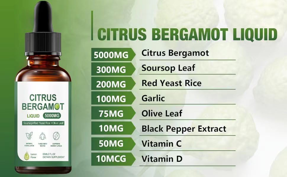 Citrus Bergamot Liquid Support Supplement with Soursop, Olive Leaf, Cholesterol Support Formula, for high Cholesterol,2 fl oz - Image 5