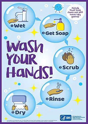 MSD Hand Washing Poster, 28 x 40 Polyester Fabric, Windows Door Wall Sign for Homes School Business Office Clinic Hospital, CDC Poster Keep Calm and Wash Your Hands