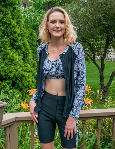 Image of JACK SMITH Women's 3 Piece Long Sleeve Rash Guard Swimsuits Zip Front Bathing Suit Tankini Swimsuits UPF 50