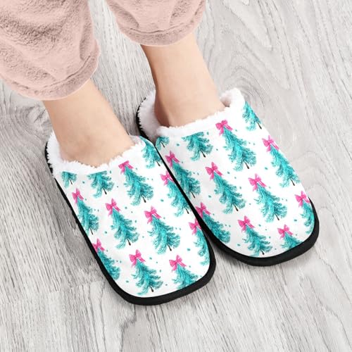 Pink Bow Christmas Tree Beautiful Slippers For Women Men Soft Memory Foam Non-Slip Festival Winter Indoor House Shoes Travel Slipper4