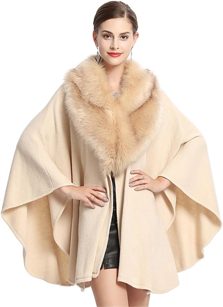 DikoainaLuxurious Shawl Cape with Faux fur Collar Womens Wrap and Shrug Stole for Weddings/Evening Dresses/Party