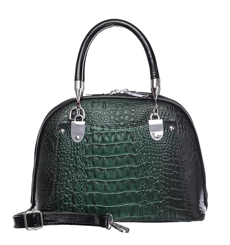 Crocodile Embossed Structured Handbag for Women – Elegant Top Handle Purse with Detachable Shoulder Strap