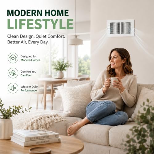 GREEN VENT 4x10 Vent Cover, 2-Way Steel Register, Wall & Ceiling, White - 1
