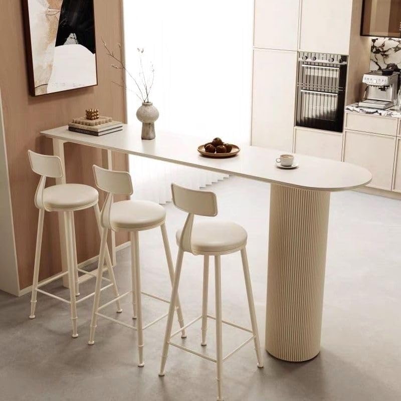 CraftThink Modern Asymmetrical Stone Top Bar Table, Pub Table High Top Table, 47" L x 16" W x 41.5" H, Off-White