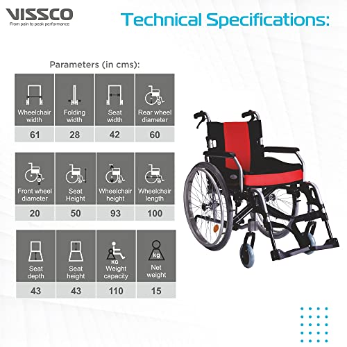Image of Vissco Superio Aluminium Wheelchair with Removable Big Wheels WIth Folding Mechanism & Flippable Armrest, Weight Bearing Capacity 110kg - Color (Multicolor)