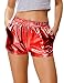 Kate Kasin Women's Yoga Hot Shorts Shiny Metallic Pants with Elastic Waist