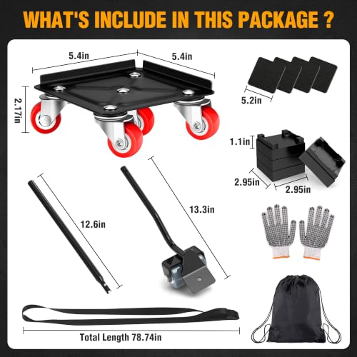 Furniture Dolly, 4 Pack 5-Wheel Furniture Movers + 2 Extra Lashing Straps by getlstub - Used condition - Image 2