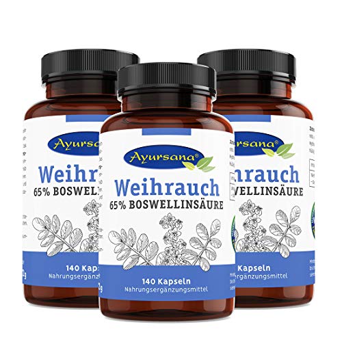 Ayursana Weihrauchkapseln hochdosiert - 420 vegane Kapseln - 800 mg Boswellia Serrata Kapseln (Tagesdosis) - 65% Boswelliasäuren - Für Gelenkschmerzen
