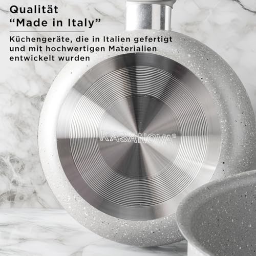KASANOVA Set Töpfe für traditionelle Kochfelder, antihaftbeschichtetes Töpfe-Set, Kochgeschirr-Set, gesundes, schnelles und gleichmäßiges Kochen. Hergestellt in Italien. (16 teile) – Bild 6